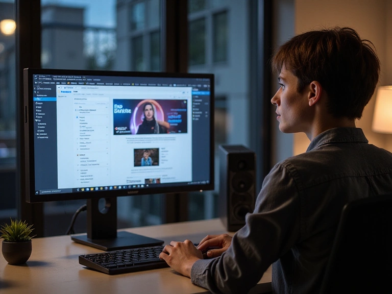 Personne configurant un logiciel de streaming sur un ordinateur